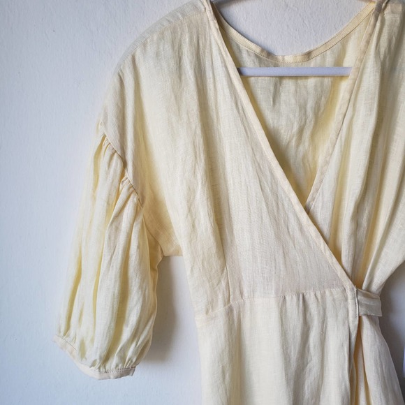At Dawn Yellow Linen Wrap Dress NWT Extra Small - Picture 7 of 13